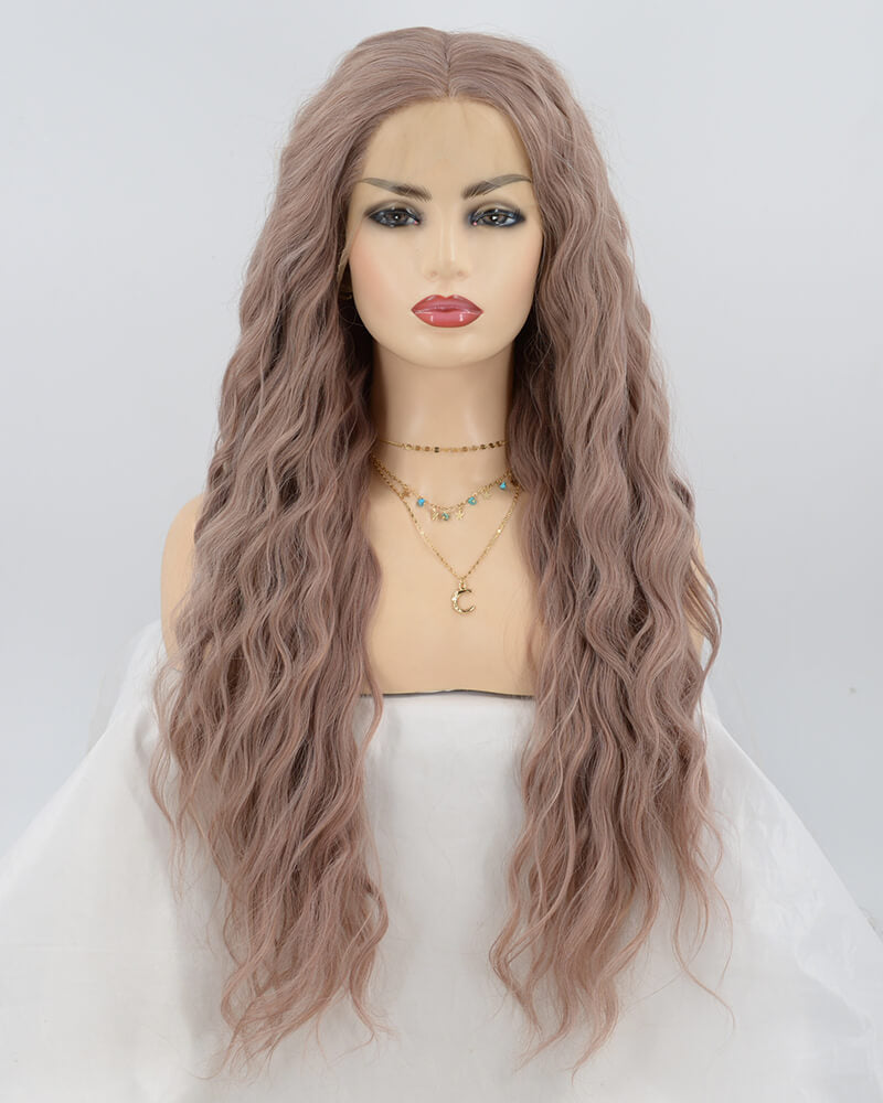 Dusty Rose Gold Curly Synthetic Lace Front Wig WT116