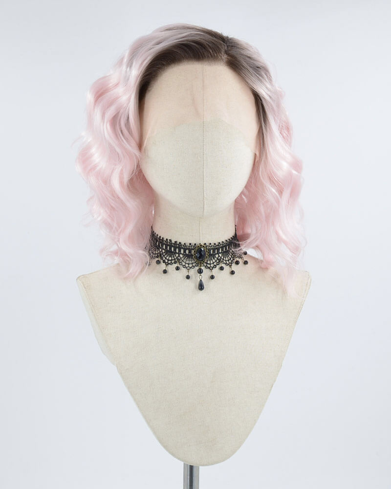 Ombre Pink Short Curly Synthetic Lace Front Wig WW365