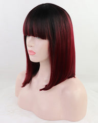 Red Short Synthetic Lace Front Wig With Bangs WW072
