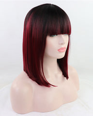 Red Short Synthetic Lace Front Wig With Bangs WW072