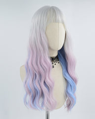 Silver Grey Ombre Purple Blue Synthetic Wig HW195