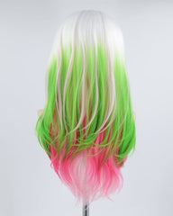 White Ombre Pink Green Synthetic Lace Front Wig WW434
