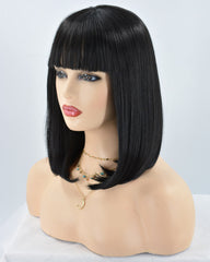 Short Black Synthetic Lace Front Wig With Bangs WT067