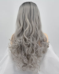 Ombre Gray Long Wavy Synthetic Lace Front Wig WT024