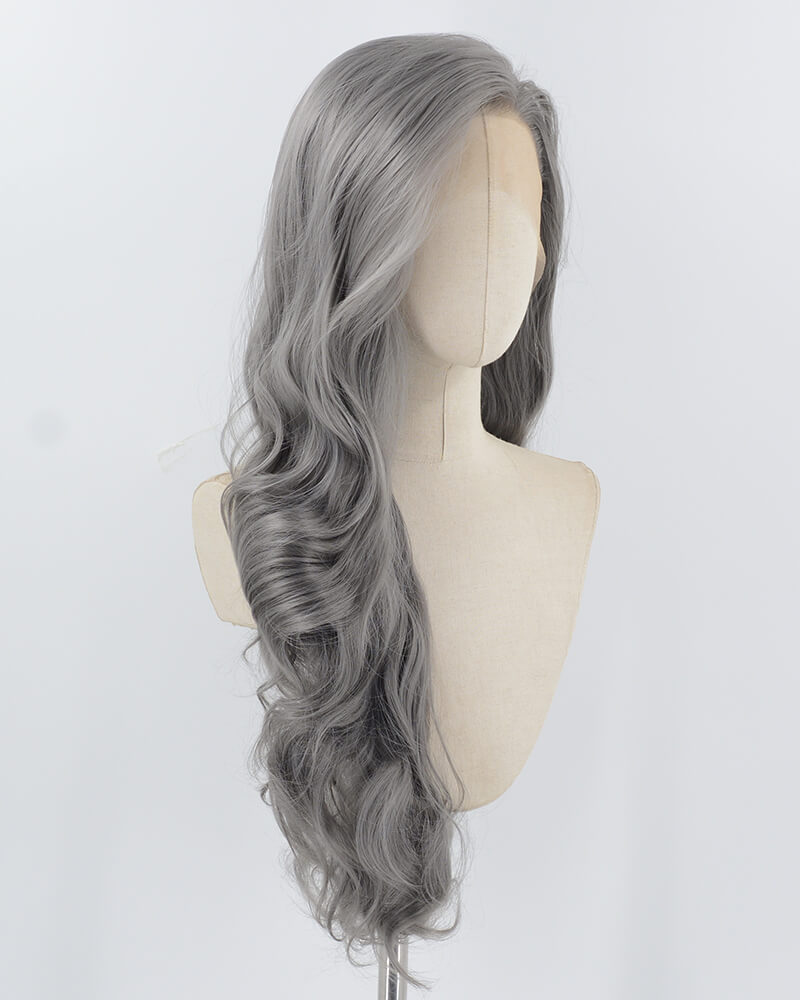Grey Long Wavy Synthetic Lace Front Wig WW927