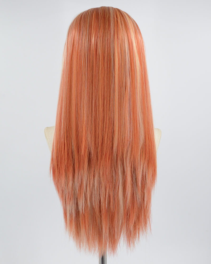 Blonde Streaked Cooper Red Synthetic Lace Front Wig WW499