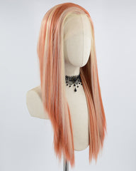 Blonde Streaked Cooper Red Synthetic Lace Front Wig WW499