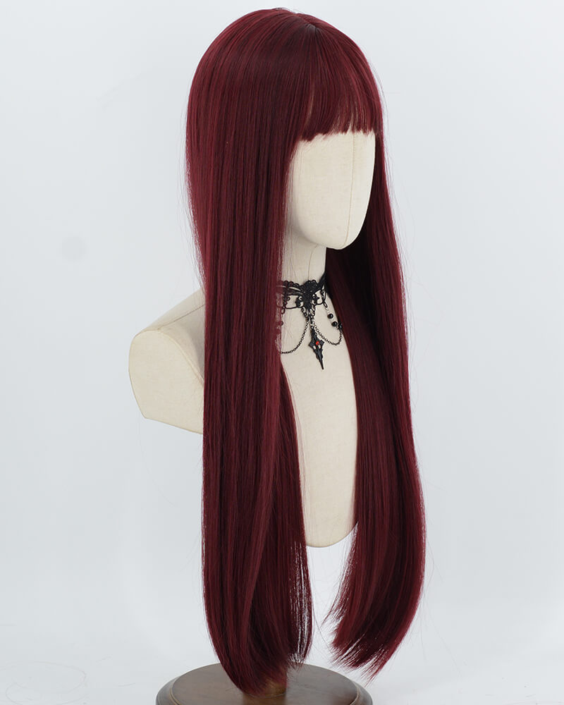 28Inch Long Wine Red Straight Synthetic Wig HW892