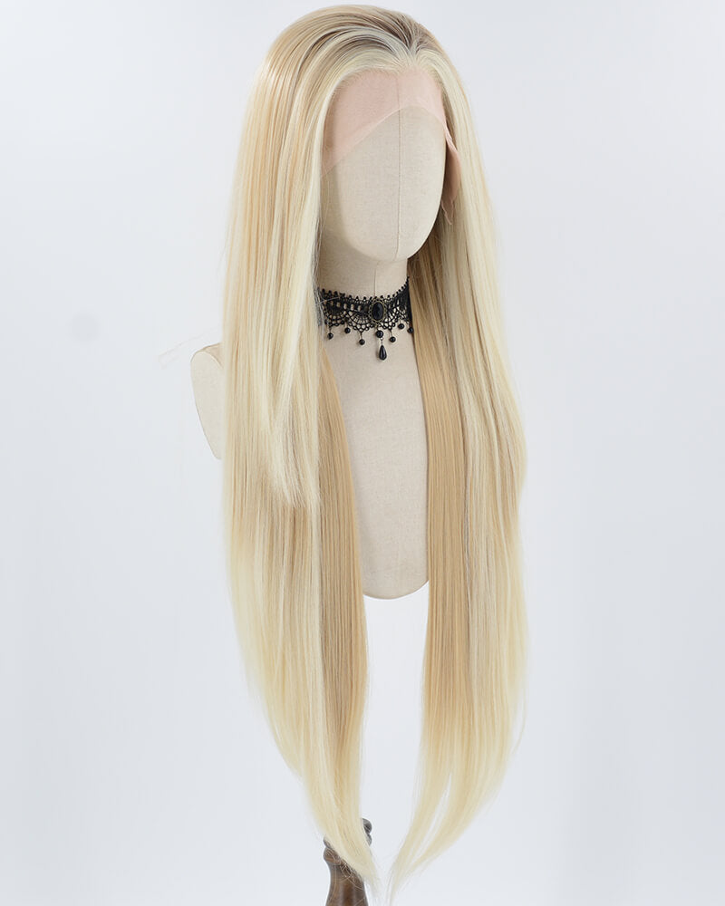 30Inch Skunk Stripe Blonde Brown Synthetic Lace Front Wig WW804