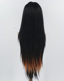 30Inch Long Black Orange Synthetic Wig HW740