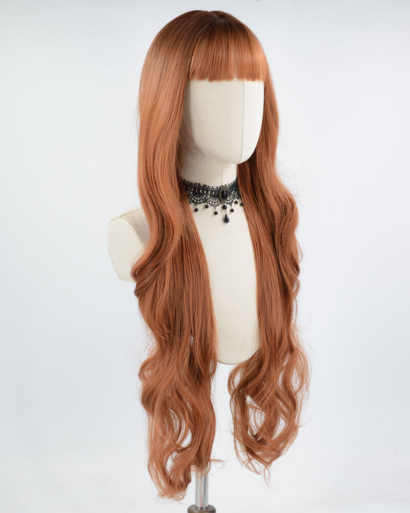 30Inch Orange Brown Long Synthetic Wig HW447