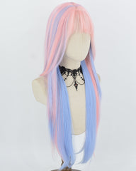 30Inch Long Pink Blue Synthetic Wig HW876