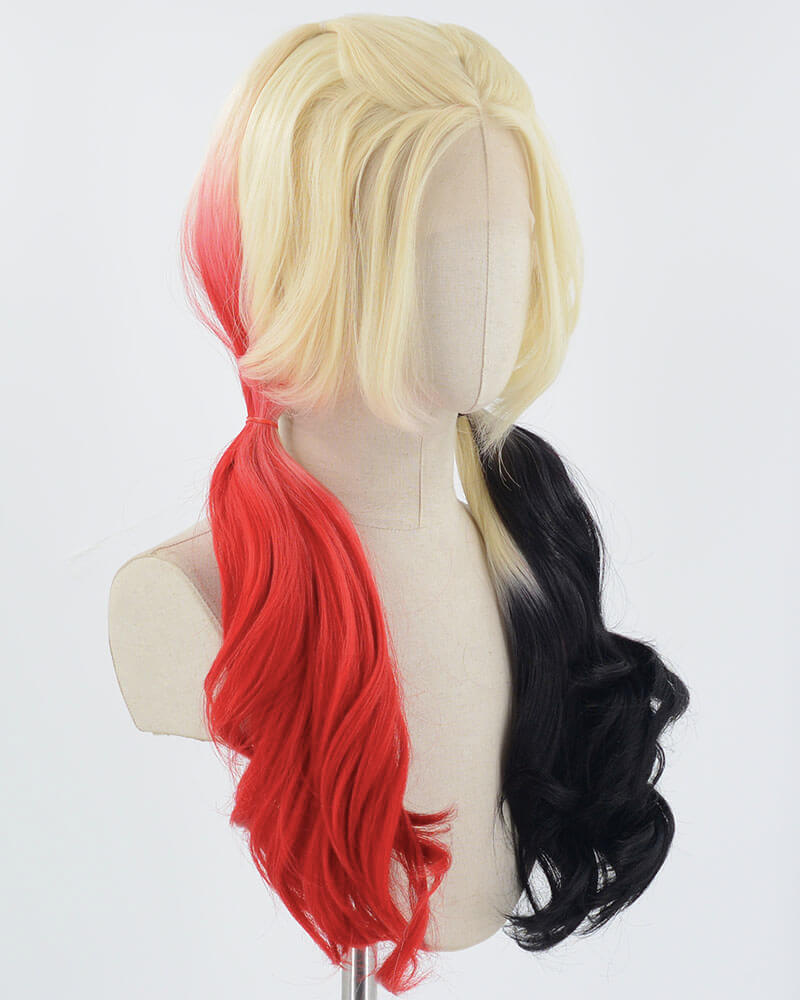 Harley Quinn Half Black Half Red Synthetic Lace Front Wig WW276