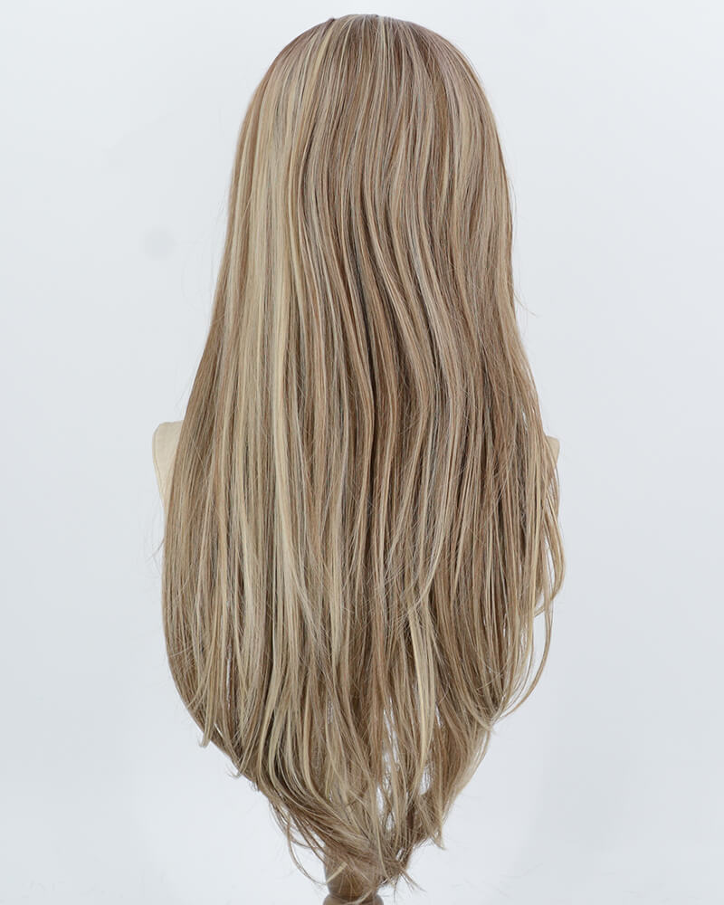 Brown With Beige Blonde Highlights Synthetic Lace Front Wig WW1070