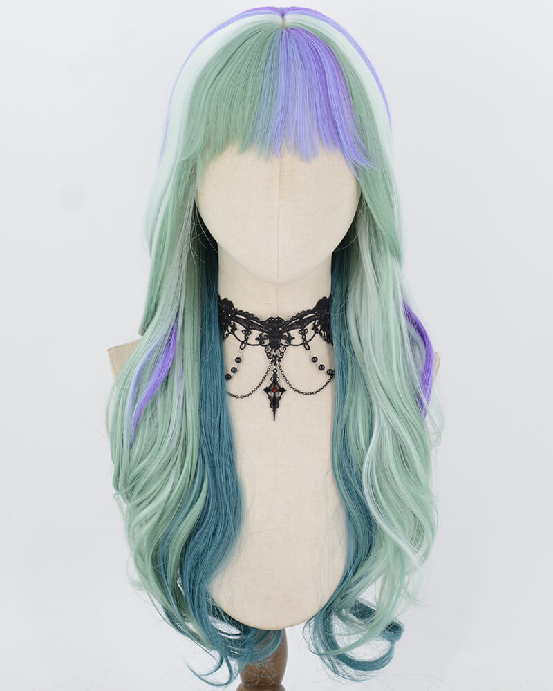 Blue Green Highlights Purple White Synthetic Wig HW838