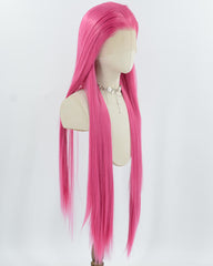 38inch Long Bright Pink Synthetic Lace Front Wig WW1030