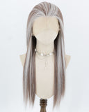 Brown Skunk Stripe Silver Synthetic Lace Front Wig WW1049