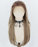 Brown With Beige Blonde Highlights Synthetic Lace Front Wig WW1070