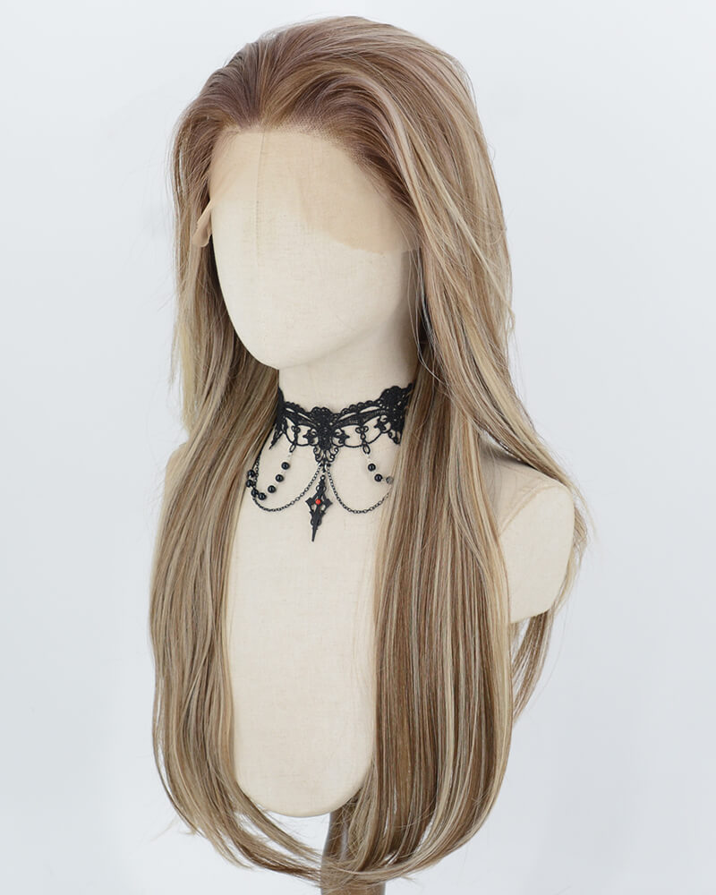 Brown With Beige Blonde Highlights Synthetic Lace Front Wig WW1070