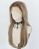 Brown With Beige Blonde Highlights Synthetic Lace Front Wig WW1070