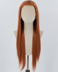 Copper Red Long Straight Synthetic Lace Front Wig WW915
