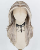 Creamy Blonde with Ash Brown Highlights Synthetic Lace Front Wig WW1072