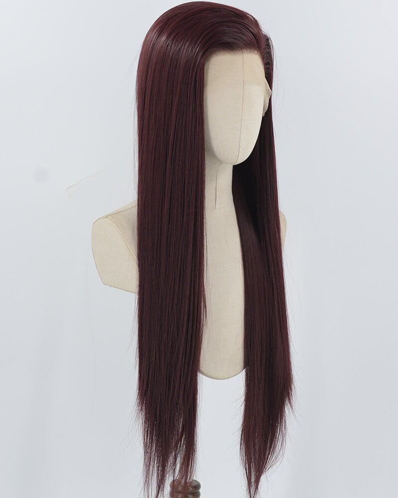 Dark Auburn Long Straight Synthetic Lace Front Wig WW1042