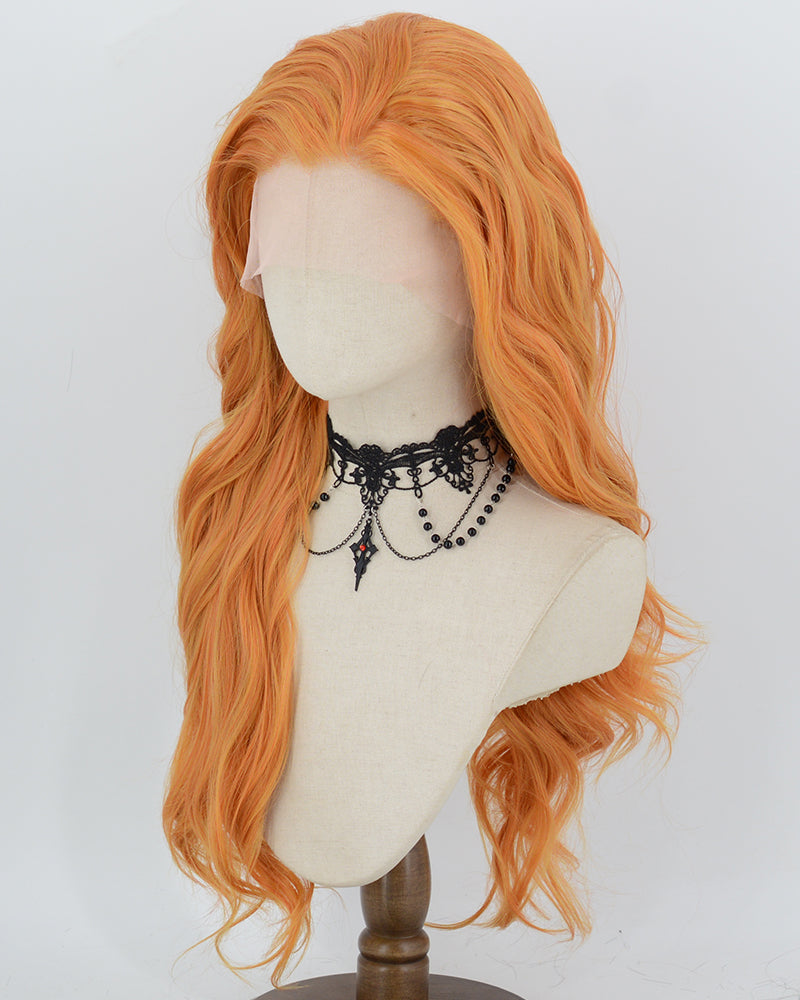 Ginger Orange Long Wavy Synthetic Lace Front Wig WW1086