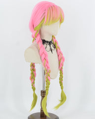 Mitsuri Kanroji Cosplay Pink Green Long Braided Synthetic Wig HW877 