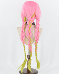 Mitsuri Kanroji Cosplay Pink Green Long Braided Synthetic Wig HW877 