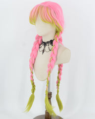 Mitsuri Kanroji Cosplay Pink Green Long Braided Synthetic Wig HW877 