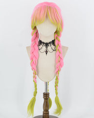 Mitsuri Kanroji Cosplay Pink Green Long Braided Synthetic Wig HW877 