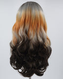 Ombre Grey Orange Black Synthetic Lace Front Wig WW600