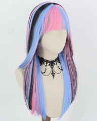 Pink Blue Highlights Black Synthetic Wig HW842