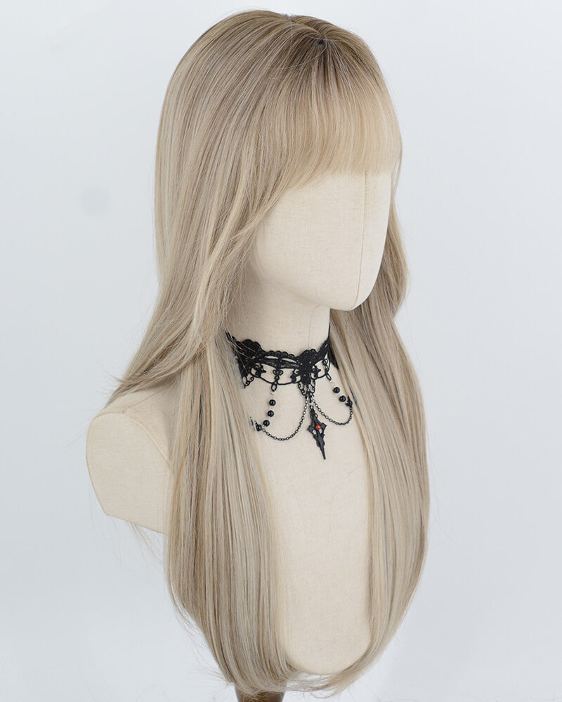 Rooted Beige Blonde Synthetic Wig HW858