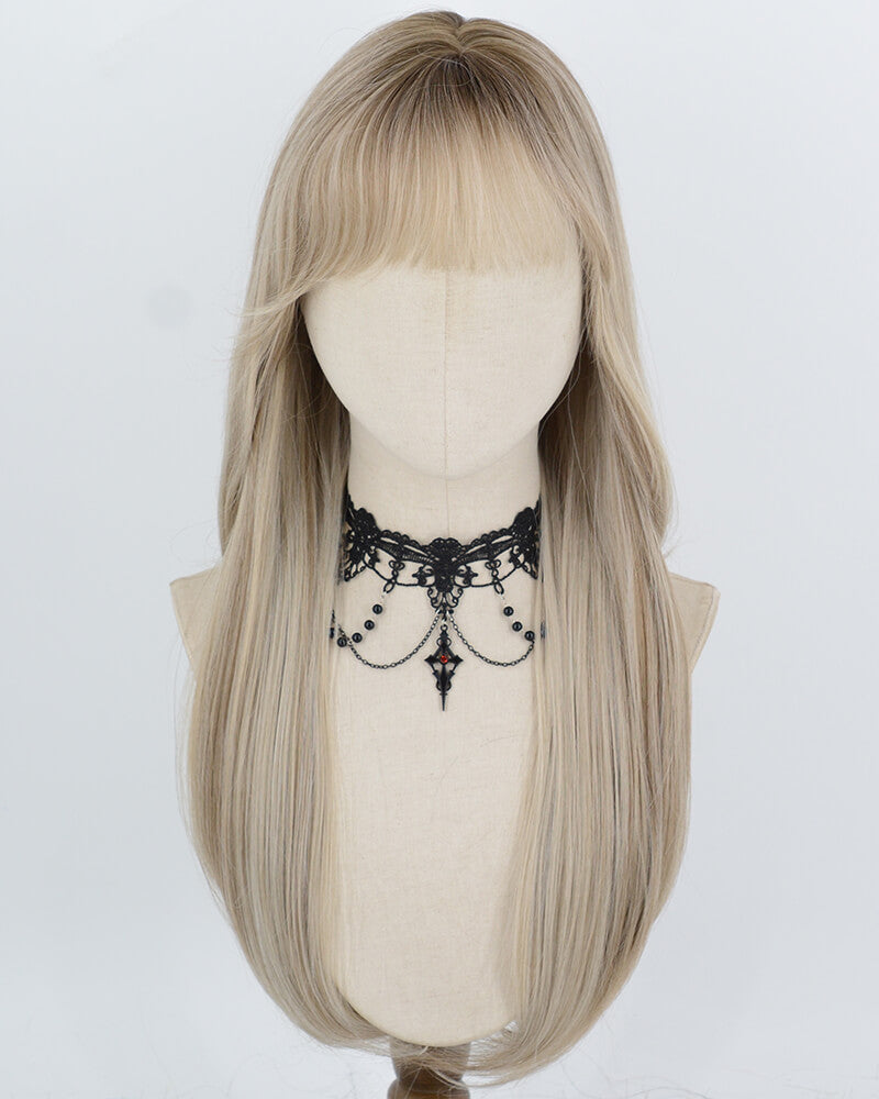 Rooted Beige Blonde Synthetic Wig HW858