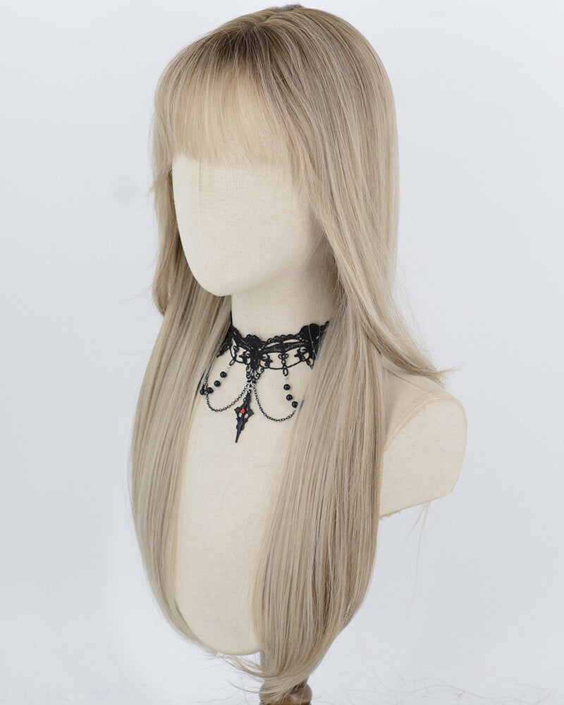 Rooted Beige Blonde Synthetic Wig HW858