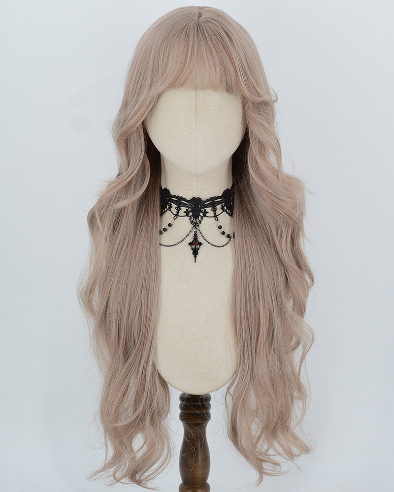 Dusty Rose Beige Long Wavy Synthetic Wig HW849