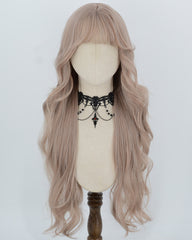 Dusty Rose Beige Long Wavy Synthetic Wig HW849