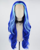 Blue Skunk Stripe Long Synthetic Lace Front Wig WW575