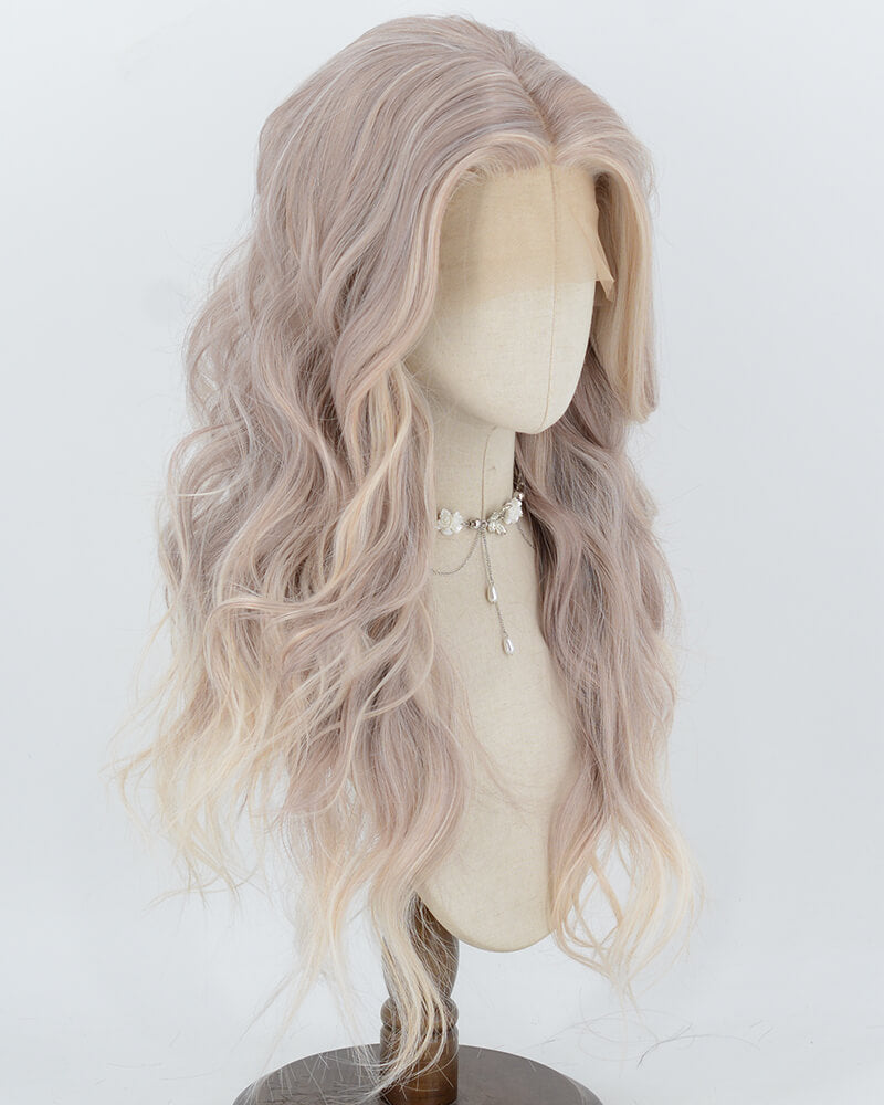 Soft Champagne Blonde Wavy Synthetic Lace Front Wig WW1084