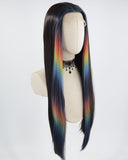 Black Strunk Stripe Rainbow Synthetic Lace Front Wig WW566