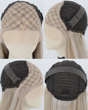 Ash Blonde Highlights White Grey Synthetic Lace Front Wig WW1073