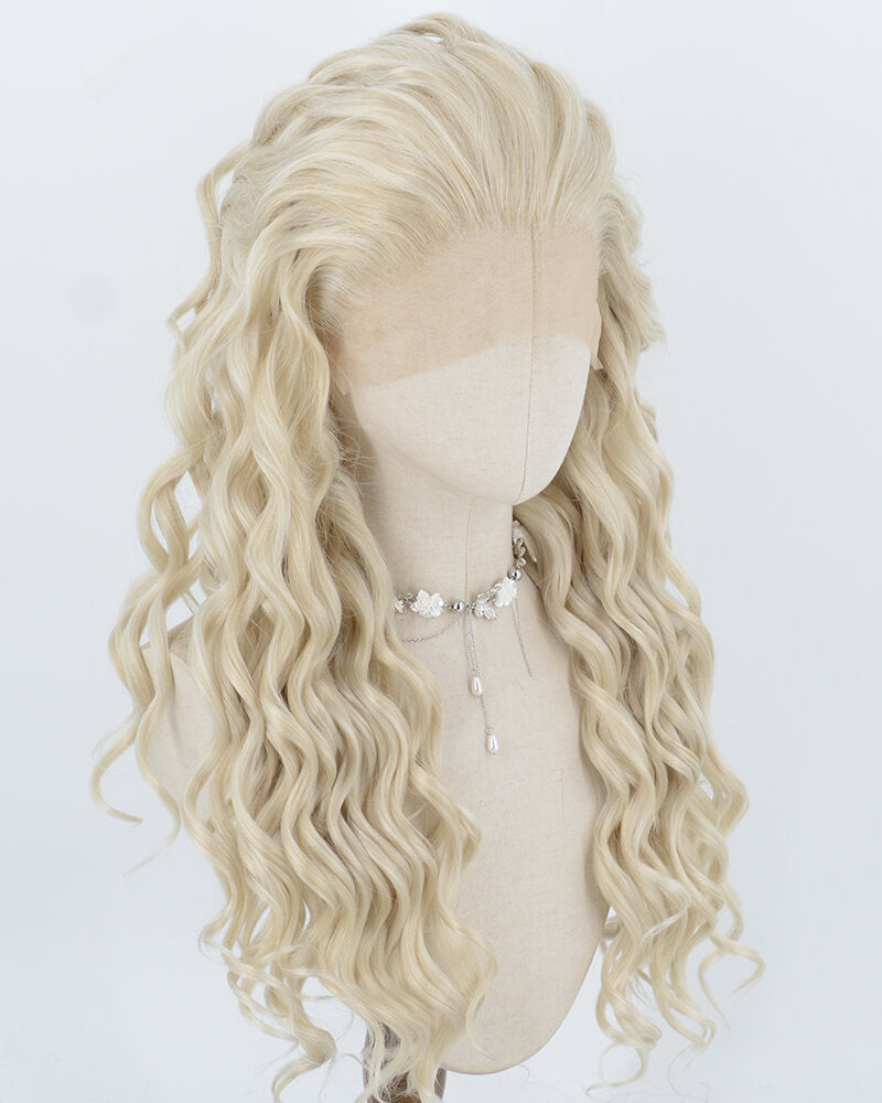 Ash Blonde Curly Synthetic Lace Front Wig WW1080
