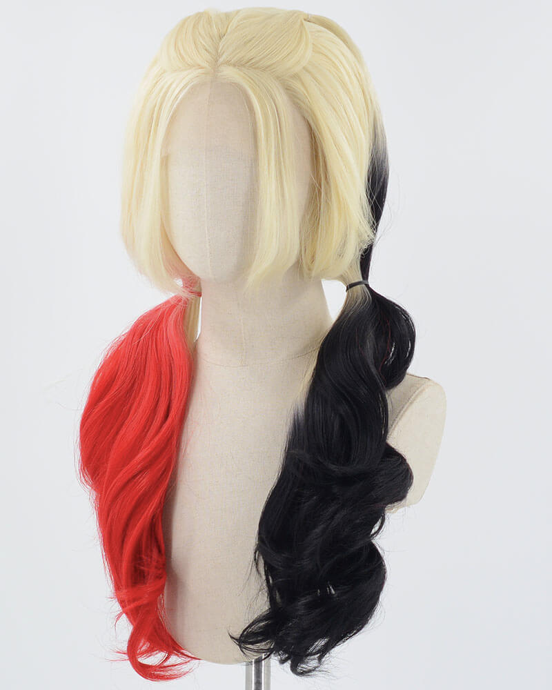 Harley Quinn Half Black Half Red Synthetic Lace Front Wig WW276
