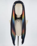 Black Strunk Stripe Rainbow Synthetic Lace Front Wig WW566