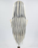 Long Straight Black White Blonde Synthetic Lace Front Wig WT238