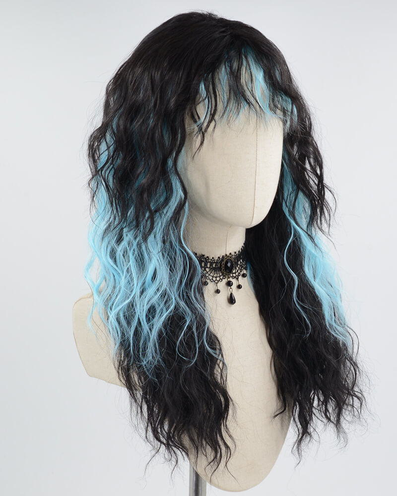 Black Ombre Blue Curly Synthetic Wig HW454