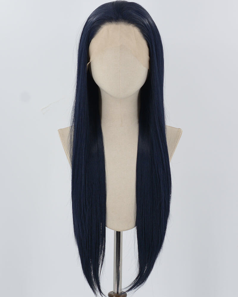 Black Blue Long Straight Synthetic Lace Front Wig WW881