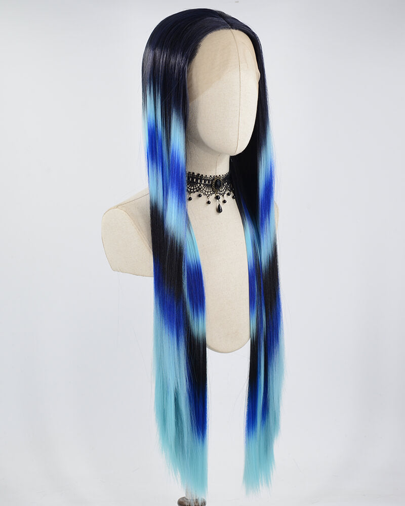 Black Ombre Blue Synthetic Lace Front Wig WW579